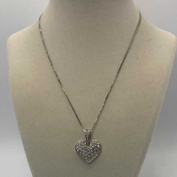 Elegant Swarovski Puffed Silver Heart Pendant Necklace - Picture 1 of 7
